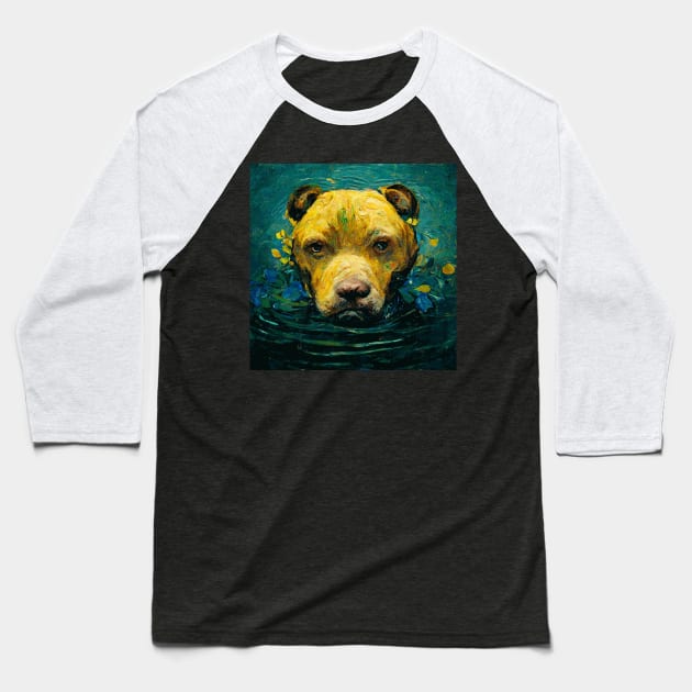 Pitbull dog in water van Gogh art Baseball T-Shirt by S-Log